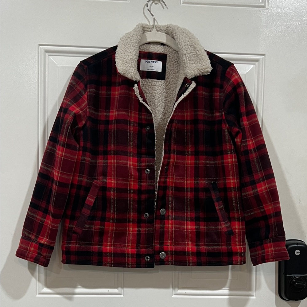 Old Navy Red & Black Plaid Sherpa Jacket